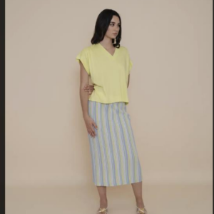 Top de punto amarillo con escote pico Scorzzo