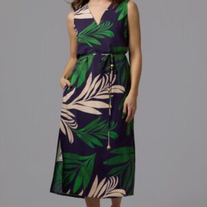 Vestido midi Jazmín estampado verde con cinturón
