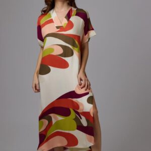 Vestido midi León estampado fluido con abertura lateral