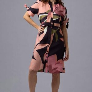 Vestido camisero borgoña con cinturón y estampado