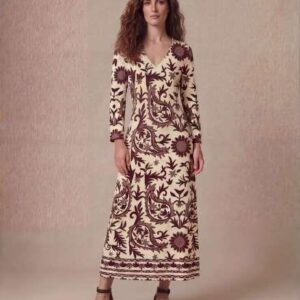 vestido midi estampado marrones