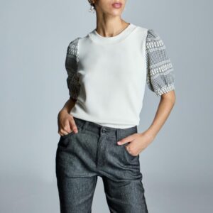 Camiseta Blanca Mujer con Mangas Cuadro Alba Conde