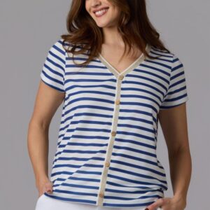 Camiseta de rayas azul y blanco con escote pico