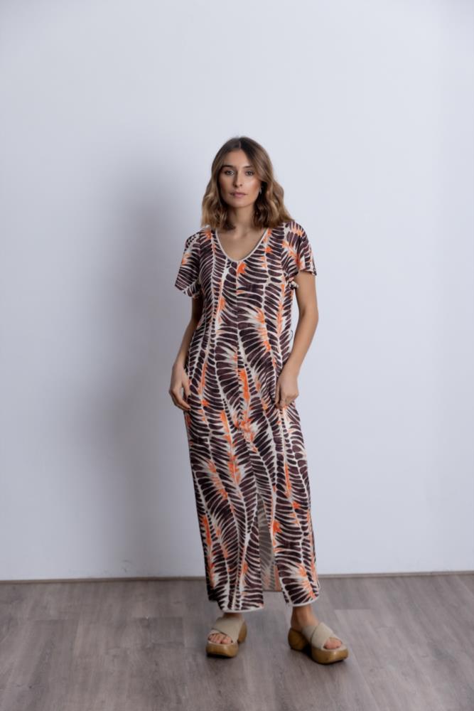 Vestido midi estampado plumas BMB & Co