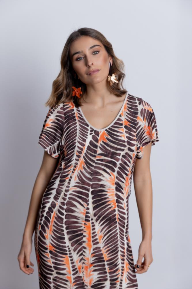 Vestido midi estampado plumas BMB & Co - Imagen 2