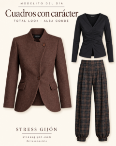 Total look Alba Conde: pantalón de cuadros y blazer cruzada