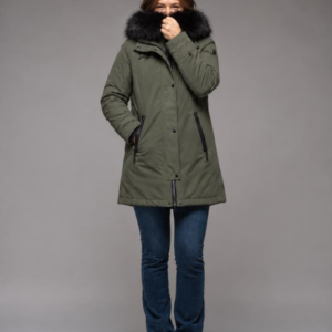 Parka caqui Satinette con cuello de pelo