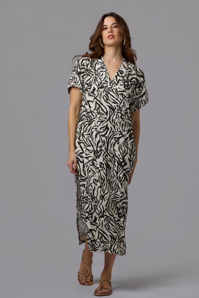Vestido Bora blanco y negro midi fluido