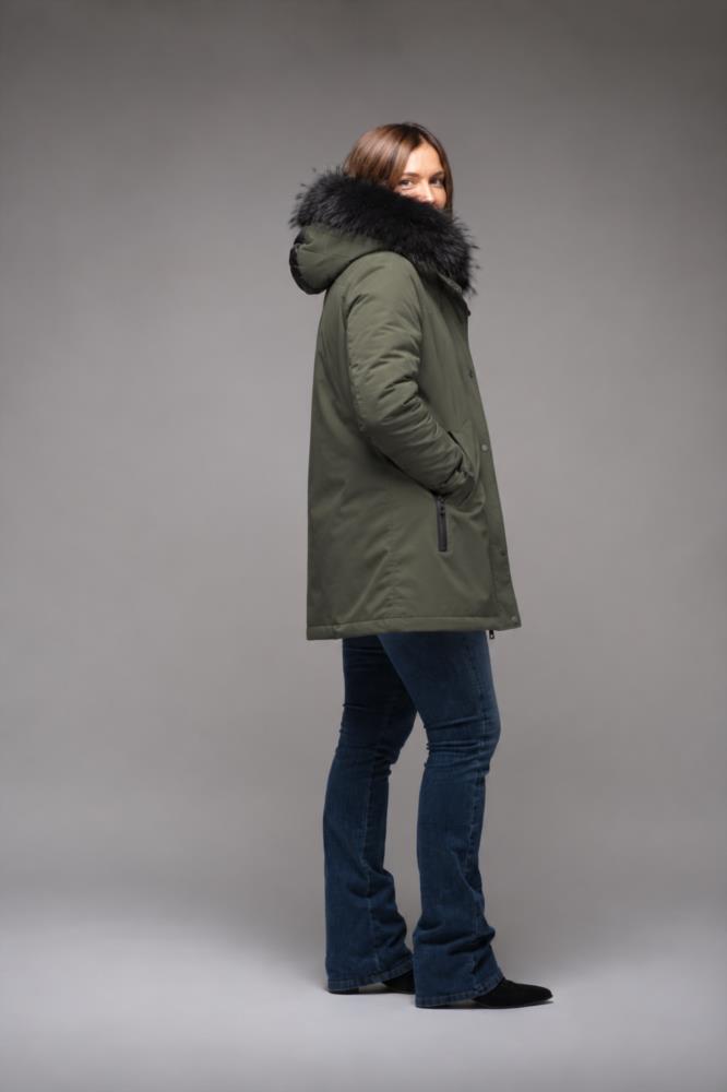 Parka caqui Satinette con cuello de pelo - Imagen 2