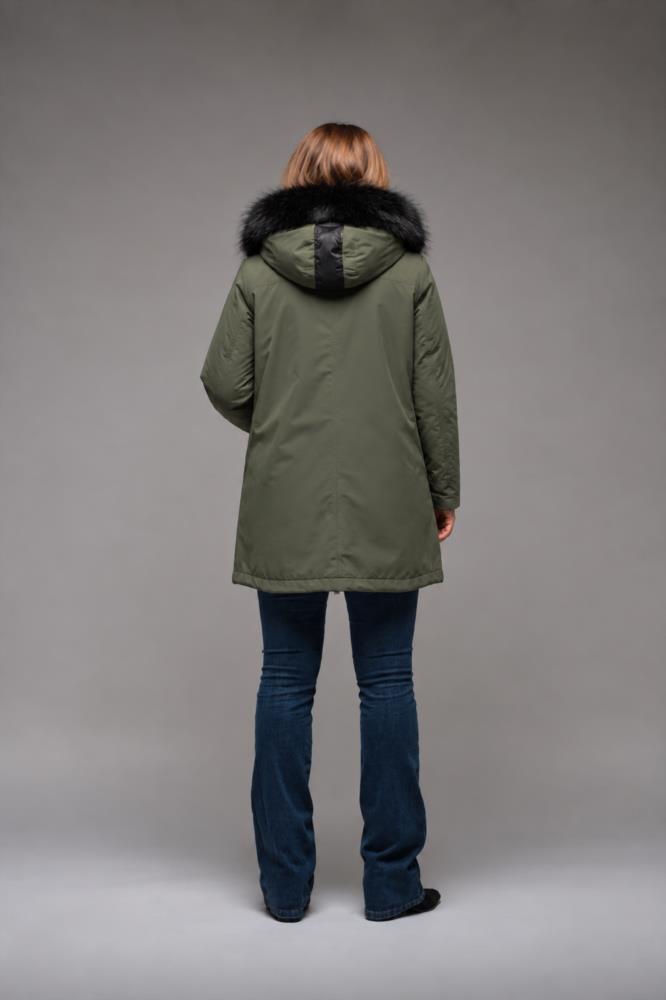 Parka caqui Satinette con cuello de pelo - Imagen 3