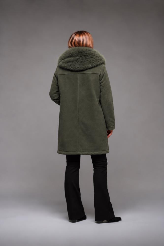 Abrigo khaki con cuello de pelo desmontable Satinette - Imagen 3
