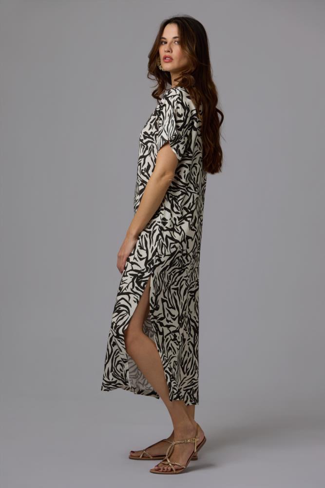Vestido Bora blanco y negro midi fluido - Imagen 2