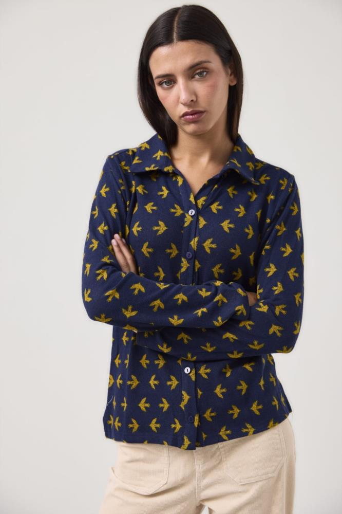 Camisa Bird azul marino con pájaros MDM