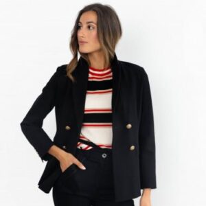Blazer cruzada negra BMB & Co. con botones dorados